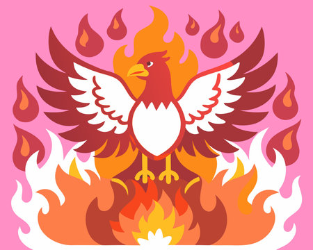 Dramatic vector artwork featuring stylized fiery embers and vibrant oranges reds to evoke powerful...