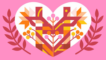 Minimalist vegetal artwork with geometric vine intersections crafting a subtle heart through...