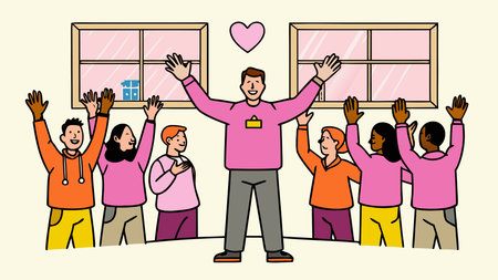 Uplifting digital illustration featuring dynamic motivational leadership with warm, natural lighting...
