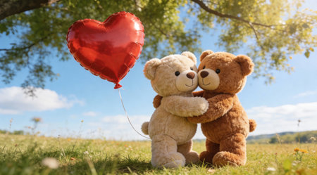 Soft and whimsical digital illustration style with gentle daylight and heartwarming color palette, creating a tender and loving atmosphere. Suitable for greeting cards, children's illustrations, romantic gifts, and promotional materials in family and holiday sectors. Appeals to designers seeking cute, affectionate visuals for commercial projects. . AI-generated digital illustration. AI-generated illustration.の素材