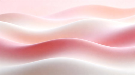A creative digital illustration depicting Whisper-soft gradient waves in blush pink and ivory, undulating horizontal composition, subtle ombre lighting, minimalist pattern style, calming and tender mood, high-resolution stock. This AI-generated artwork features unique visual elements suitable for various commercial and editorial applications. AI-generated illustration.の素材