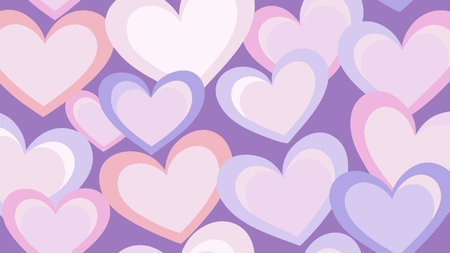Ethereal  design with gently overlapping hearts in soft lavender and pink pastels, featuring...