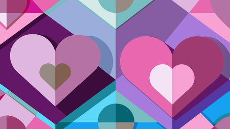 A creative digital illustration depicting Elegant abstract soft patterns of geometric hearts in...