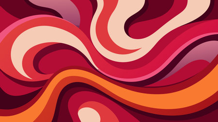 Abstract expressionist artwork capturing sensual, flowing organic shapes in rich crimson tones with...