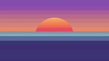 A creative digital illustration depicting Horizontal soft gradient horizon from fiery orange to cool...