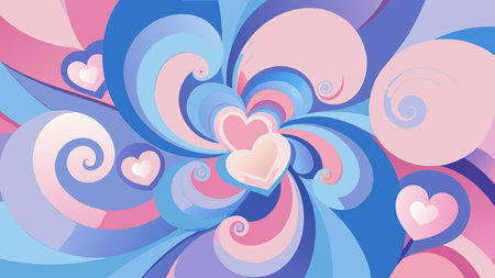 Minimalist vector art style employs radial symmetry and  merging forms with soft ethereal glow, fostering a serene and deeply affectionate mood. Ideal for romantic branding, wedding stationery, Valentine's graphics, apparel prints, and digital wallpapers in lifestyle industries. Versatile high-end design enhances promotional campaigns and social media v. AI-generated vector illustration. AI-generated illustration.のイラスト素材