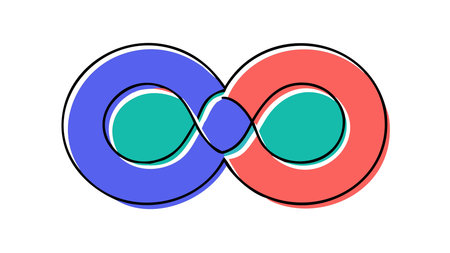 A creative digital illustration depicting Infinite abstract loop patterns in mint and peach, looping...
