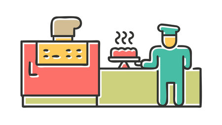 A creative digital illustration depicting Pixel character  of a chef cooking in pixel kitchen,...