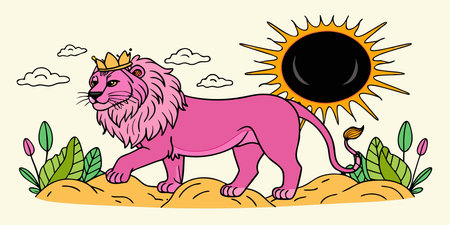A creative digital illustration depicting Abstract jungle kings lion pride abstracted into solar...