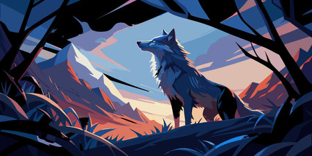 Painterly brushstroke style evokes primal ferocity with moody twilight blue-hour lighting and...