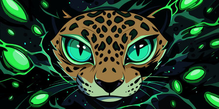 A creative digital illustration depicting Abstract fierce predator  eyes as swirling vortexes amid...