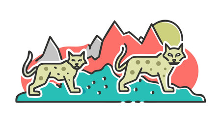 A creative digital illustration depicting Abstract dangerous big cats snow leopard spots as...