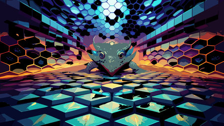 Dynamic fractal artwork with reptile-inspired textures, enhanced by chromatic aberration lighting...