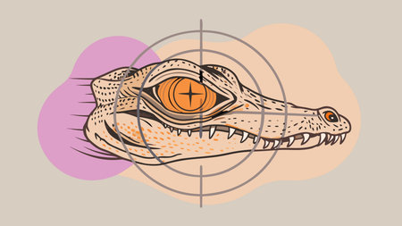 Tactical abstract design in infrared red glow, evoking piercing surveillance and predatory intensity through geometric patterns. Ideal for cybersecurity branding, gaming interfaces, military graphics, tactical apparel, and high-tech materials targeting defense and tech industries. Versatile for app icons, web elements, and promotional visuals with e. AI-generated vector illustration. AI-generated illustration.のイラスト素材