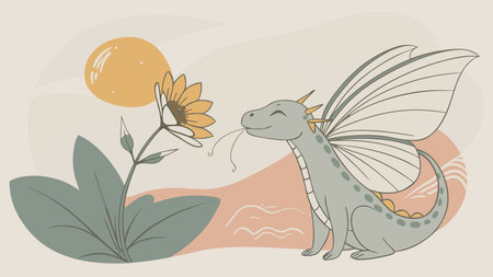 Delicate line art style with soft dawn lighting evokes a whimsical, secretive, and tender mood in an intimate close-up composition. Ideal for fantasy-themed greeting cards, children's book covers, stationery designs, apparel prints, and digital wallpapers targeting publishers, designers, and creative industries. This enchanting artwork offers versatile commer. AI-generated vector illustration. AI-generated illustration.のイラスト素材