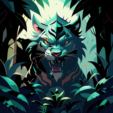 Textured abstract artwork in mysterious threatening mood with asymmetrical composition, fluid organic predatory forms blending into emerald tones, and soft volumetric god rays through mist for dramatic depth. Ideal for fantasy posters, horror book covers, gaming visuals, atmospheric branding. Versatile design for print, digital media, creative indu. AI-generated vector illustration. AI-generated illustration.のイラスト素材