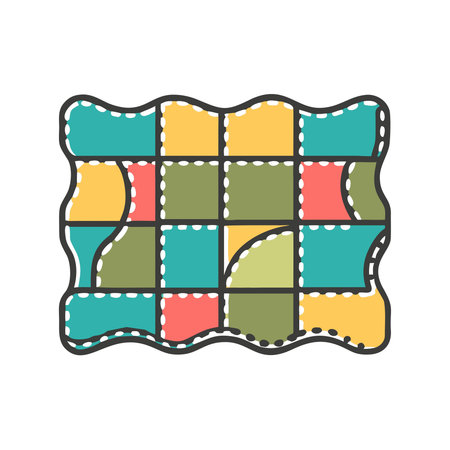 Homespun abstract art style evoking a comforting folksy mood through soft quilted textures and...