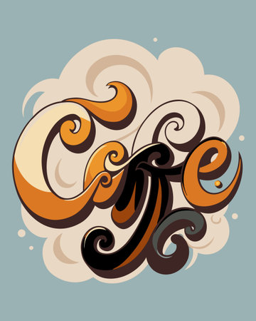 Ethereal typographic artwork blending swirling vapor tendrils into fluid cursive script, with misty atmospheric lighting creating a poetic, ephemeral mood. Ideal for coffee shop branding, luxury beverage packaging, menu designs, and evocative campaigns in food and hospitality industries. Versatile creative asset for print, digital media, and promo. AI-generated vector illustration. AI-generated illustration.のイラスト素材