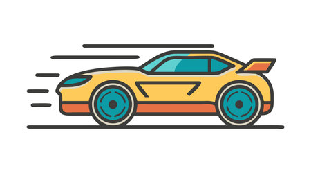 Dynamic flat vector artwork conveying high-speed thrill through bold motion blur, centered composition, and vivid headlight glows against minimalist road space. Perfect for automotive ads, racing graphics, energy drink campaigns, and fast-paced digital media. Sleek professional style suits websites, posters, apparel prints, and branding visuals. . AI-generated vector illustration. AI-generated illustration.のイラスト素材