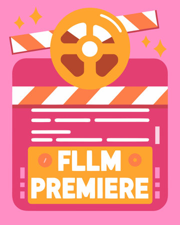 Dynamic flat vector design featuring clean lines, bold negative space, and spotlight illumination to create a glamorous, cinematic mood with dramatic flair. Perfect for movie premiere flyers, event promotions, corporate posters, and entertainment materials. Versatile for print and digital use, appealing to filmmakers, event organizers, and graphic d. AI-generated vector illustration. AI-generated illustration.のイラスト素材