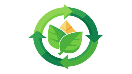 Clean vector art with vibrant flat colors and a modern sustainable green mood, utilizing bold centered elements and clever negative space for impactful visuals. Perfect for eco-branding, recycling awareness campaigns, environmental packaging, and corporate sustainability materials targeting green businesses and designers. Scalable design suits digital apps, p. AI-generated vector illustration. AI-generated illustration.のイラスト素材