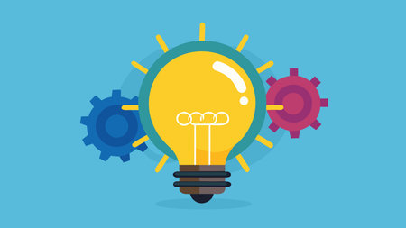 This modern flat vector graphic captures an inspirational mood with bold, centered composition and yellow glow lighting. Suitable for business presentations, innovation campaigns, creative branding, and educational resources. Its clever use of negative space and symbolic elements offers high value for designers and marketers. . AI-generated digital illustration. AI-generated vector illustration. AI-generated illustration.のイラスト素材