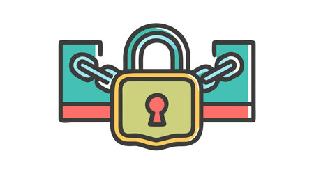 Clean vector artwork in bold flat colors, emphasizing modern security motifs with a protected, trustworthy vibe through clever negative space and centered composition. Ideal for cybersecurity firms, tech apps, websites, digital , and branding materials needing scalable, eye-catching graphics. Versatile for UI elements, promotional banners, and safety. AI-generated vector illustration. AI-generated illustration.のイラスト素材