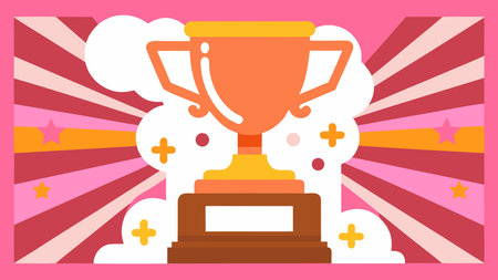 A creative digital illustration depicting Advertising graphic in bold vector of trophy shining gold, clean flat centered with base, negative space pedestal, victory spotlight lighting, celebratory and achieving mood.. This AI-generated artwork features unique visual elements suitable for various commercial and editorial applications. AI-generated illustration.のイラスト素材