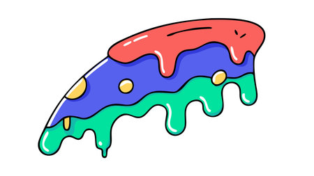 Bold flat vector artwork captures indulgent vibes through vibrant hues, warm oven glow, and clever negative space for maximum visual impact. Ideal for restaurant menus, food packaging, campaigns, and digital promotions in the culinary sector. Versatile design suits print, web, and social media targeting pizza lovers and food brands. . AI-generated vector illustration. AI-generated illustration.のイラスト素材