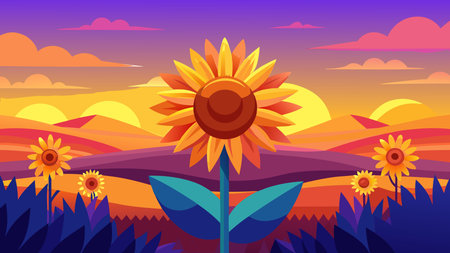 Bold flat vector design evoking an optimistic dawn atmosphere through warm sunrise hues and minimalist composition with ample negative space. Suited for applications like motivational posters, eco-branding materials, apparel graphics, and website headers in wellness and nature sectors. This scalable artwork offers versatility for designers creating. AI-generated vector illustration. AI-generated illustration.のイラスト素材