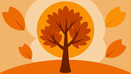 Elegant flat vector design evoking nostalgic seasonal warmth through bold silhouettes, dynamic motion, and a cohesive warm orange palette with subtle lighting gradients. This minimalist composition excels in scalability for versatile applications like banners, packaging, apparel prints, and web graphics. Perfect for creative agencies, m. AI-generated vector illustration. AI-generated illustration.のイラスト素材