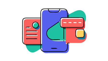 Clean vector artwork in flat vibrant style with bold centered layout, ample negative space, and subtle glow accents, capturing an innovative tech-savvy vibe. Perfect for mobile app promotions, UI design concepts, tech , digital banners, and contemporary visuals aimed at developers, startups, and gadget enthusiasts. Versatile for web graph. AI-generated vector illustration. AI-generated illustration.のイラスト素材