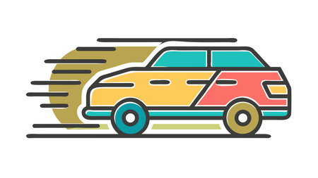 Vibrant flat vector artwork in bold style with clean lines, expansive negative space, and dynamic futuristic mood enhanced by bright even lighting. Ideal for automotive , tech materials, website banners, and promotional graphics targeting modern audiences. Its centered composition ensures versatility for designs. . AI-generated digital illustration. AI-generated vector illustration. AI-generated illustration.のイラスト素材