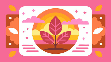 A creative digital illustration depicting Centered composition clean vector of a green eco leaf growing, bold negative space frame, vector style flat design, vibrant greens and earth tones, advertising illustration, soft even lighting, fresh . This AI-generated artwork features unique visual elements suitable for various commercial and editorial applications. AI-generated illustration.のイラスト素材