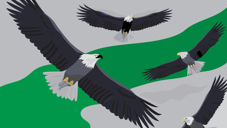 A creative digital illustration depicting Simple birds illustration with sparrows and eagles in...