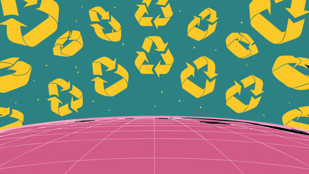 A creative digital illustration depicting 3D isometric abstract view of interconnected recycling...
