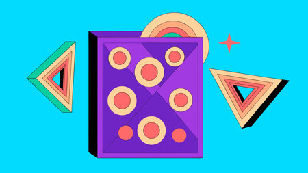 A creative digital illustration depicting Abstract colorful geometric shapes background with...