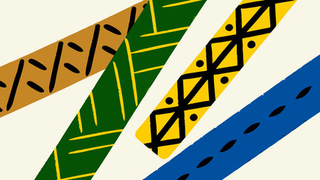 A creative digital illustration depicting Colorful washi tape strips in geometric patterns isolated...