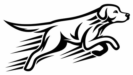 Bold thick outline vector style captures dynamic motion through speed line accents and trail compositions, evoking an energetic, free-spirited mood. Ideal for applications in sports branding, fitness apparel, motivational posters, and active lifestyle graphics. Versatile design suits digital media, print products, and targeting pet enth. AI-generated vector illustration. AI-generated illustration.のイラスト素材