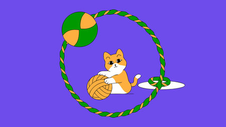 Charming cartoonish line art in a whimsical circular arrangement, illuminated by soft playroom lighting to convey innocent joy and playful energy. Versatile vector design perfect for children's books, pet product packaging, greeting cards, toys, and family-oriented materials. Scalable for print and digital applications in education and entertainment. AI-generated vector illustration. AI-generated illustration.のイラスト素材