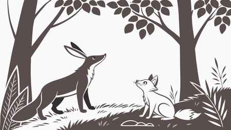 Clean flat vector style with minimalist composition, evoking a whimsical natural mood through high-detail graphics and subtle dappled lighting. Ideal for children's books, educational posters, apparel graphics, greeting cards, and digital branding. Versatile for publishers, advertisers, and designers targeting family and nature-themed markets. . AI-generated vector illustration. AI-generated illustration.のイラスト素材