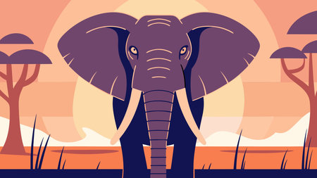 Elegant minimalist continuous line artwork in warm earthy savanna lighting, evoking a majestic wise and gentle atmosphere. Ideal for wildlife designs, conservation posters, animal-themed branding, apparel graphics, and educational materials. Clean scalable single-line style offers versatile applications in print, web, and digital media for nature e. AI-generated vector illustration. AI-generated illustration.のイラスト素材