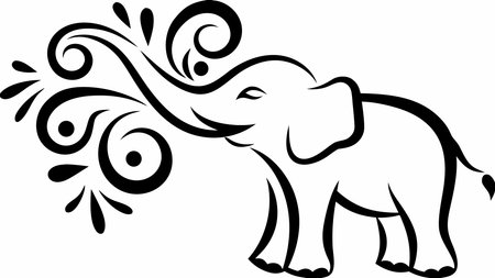 Minimalist line art style with bold outlines and dynamic swirling trunk composition, enhanced by savanna heat haze lighting for a joyful, majestic wildlife mood. Perfect for educational posters, children's books, animal merchandise, conservation campaigns, and nature-themed branding projects. Versatile premium design appeals to publishers, educators, and grap. AI-generated vector illustration. AI-generated illustration.のイラスト素材