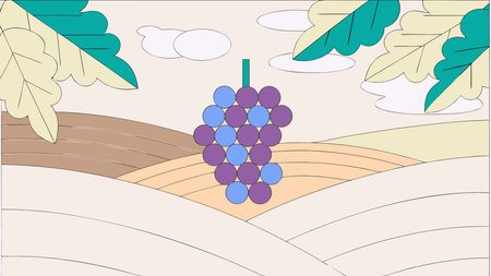 Elegant stylized vector artwork with textured line details, soft vineyard lighting, and a cascading vine composition evoking luxurious freshness. Perfect for premium wine branding, gourmet food packaging, restaurant menus, culinary websites, and materials in the food and beverage sector. This versatile graphic design offers high value for. AI-generated vector illustration. AI-generated illustration.のイラスト素材