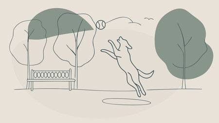 Captivating minimalist single-line vector art showcases fluid, continuous strokes conveying energetic motion and playful exuberance. Perfect for pet product branding, apparel graphics, promotional posters, and digital animations targeting animal enthusiasts and lifestyle markets. Subtle shadow elements add depth and vibrancy, ensuring scalability for versatil. AI-generated vector illustration. AI-generated illustration.のイラスト素材