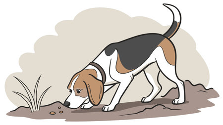 Stylish vector illustration with clean lines and earthy color palette, conveying an atmosphere of curiosity and pursuit through subtle lighting effects. Ideal for applications in pet industry , hunting gear promotions, animal education resources, and wildlife-themed designs. Scalable and versatile for use in logos, posters, websites, and a. AI-generated vector illustration. AI-generated illustration.のイラスト素材