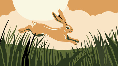 Minimalist one-line vector artwork featuring fluid motion lines and energetic composition evoking playfulness and speed in a soft morning ambiance. Perfect for children's books, educational posters, greeting cards, apparel prints, and digital animations appealing to families, educators, and wildlife enthusiasts. Scalable design enhances versatility for brandi. AI-generated vector illustration. AI-generated illustration.のイラスト素材