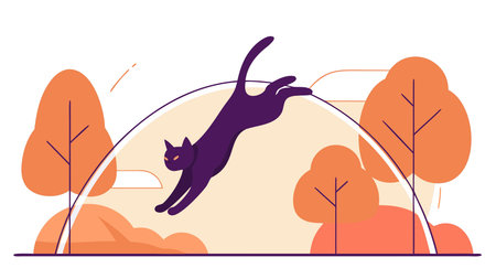 Minimalist single-line vector artwork showcases dynamic vertical motion with a fluid parabolic curve, infusing agile energy and spirited playfulness under sunny outdoor lighting. Perfect for graphics in animations, apparel prints, social media banners, educational posters, pet product ads, and fitness branding targeting animal enthusiasts and youth. AI-generated vector illustration. AI-generated illustration.のイラスト素材