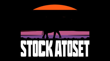 Bold silhouette artwork in simple, powerful lines with vibrant orange sunset lighting, evoking triumphant joy and majestic vertical presence. Perfect for motivational posters, wildlife logos, tourism branding, conservation campaigns, apparel graphics, and digital banners appealing to nature enthusiasts and designers. Versatile composition enhances . AI-generated vector illustration. AI-generated illustration.のイラスト素材