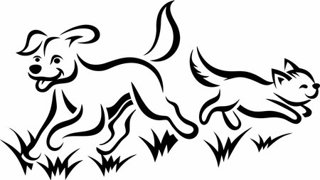 Dynamic vector artwork in illustrative line style with bold black outlines and vibrant color fills, capturing energetic fun and playful mood enhanced by sunny lighting and subtle shadows. Perfect for pet product , children's books, greeting cards, educational materials, and social media content targeting families and animal lovers. Versatile design. AI-generated vector illustration. AI-generated illustration.のイラスト素材